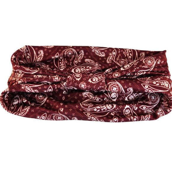 Burgundy Paisley Knit Headwrap Hairband Soft Stretchy Headband Fabric Unisex Swe - Picture 6 of 9